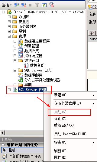 开启“SQL Server 代理”